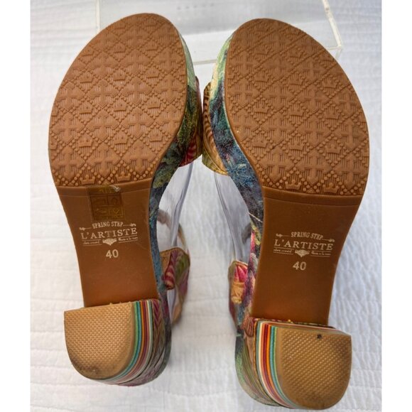 LArtiste Spring Step Floral Leather Platform Sandal Heel SZ 40/US 9 Multicolor - Picture 6 of 11